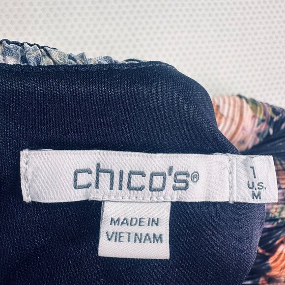 Chicos Womens Size M Floral Print Long Sleeve Blouse Multicolor Crinkle Texture - Picture 4 of 8